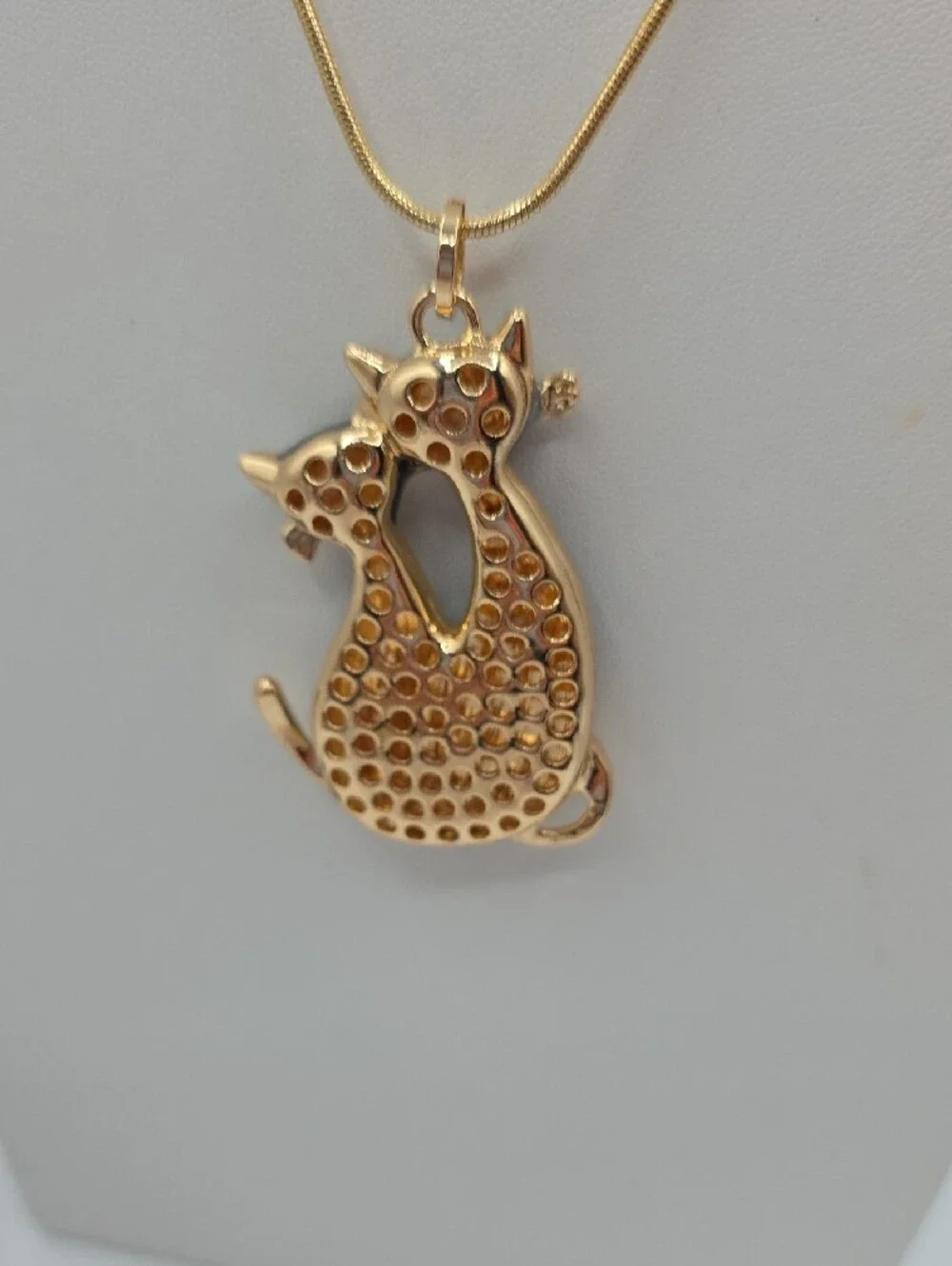 Dual Cat Pendant Necklace with Brown & Black Enamel Cats And Golden Earrings
